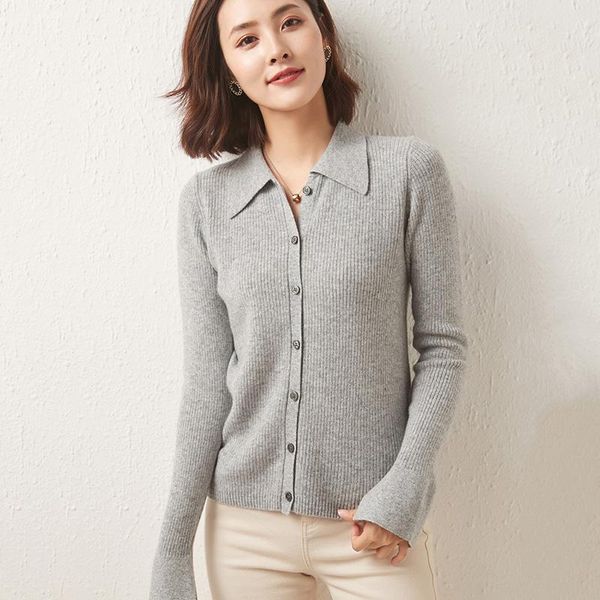 

women's knits & tees autumn sweater chic turn-down collar long sleeve slim female cardigan 100% wool knitted coat clothes jumper outwe, White