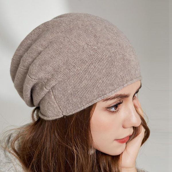 

beanie/skull caps winter knitting pure wool hat women's basic versatile warm fashion light pile, Blue;gray