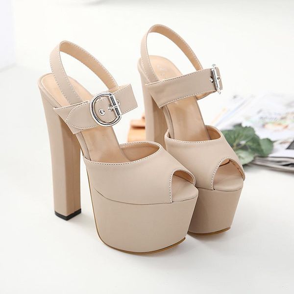 

dress shoes 2021 fashion buckle high heels sandals women spring summer flock solid color platform females black beige party