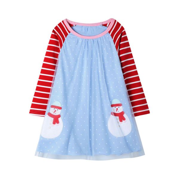 

toddler kid girls clothing striped sleeve girls dress clothing polka dot- snowman birthday dress baby casual wear girl clothes, Red;yellow