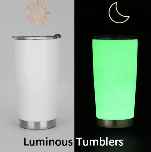 Flash Luminosos Tumblers Thermoses Tumbler Aço Inoxidável Caneca Fluorescente Caneca De Carro Barra de Ice 20oz