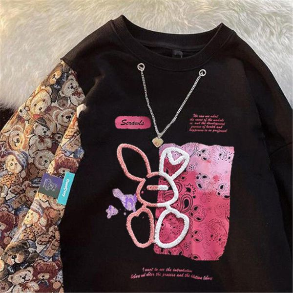

women's hoodies & sweatshirts oversize pink teen autumn hoodie sweatshirt 2021 harajuku patchwork fashion loog sleeve women streetwear, Black