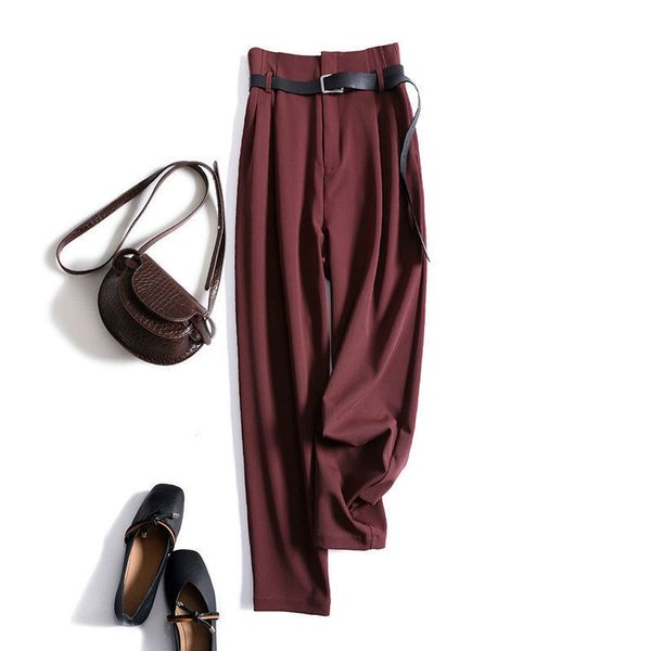 

korean summer ol'formal girly style slacks straight upper-waisted pockets office lady length y496 3aew, Black;white