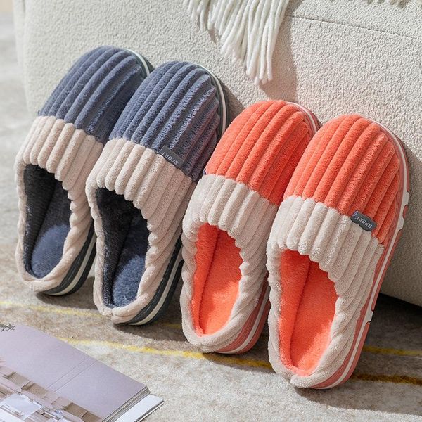 

slippers women winter couple female indoor waterproof plus fleece shoes woman household non-slip warm men, Black