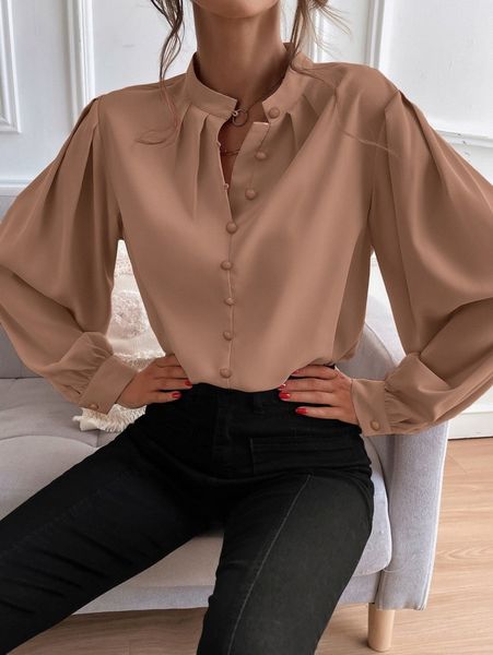 

bishop sleeve button up blouse e2oo#, White
