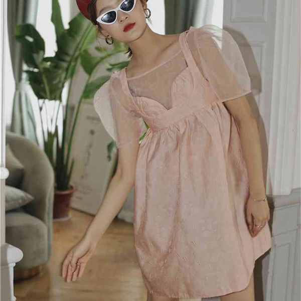 

casual dresses 2 piece pink mesh puff sleeve ball gown summer jacquard women short mini elegant designer 7v3d, Black;gray