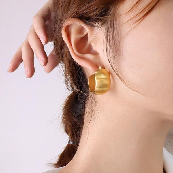 

hoop & huggie gold plated stainless steel big circle earrings for women accessories, punk rock matte metal hoops earings fashion jewelry, Golden;silver