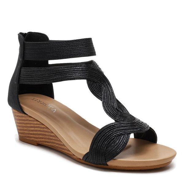 

sandals 2021 summer women size slim women's shoes back zipper roman, Black