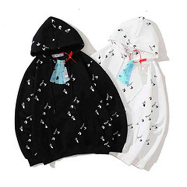 

brand all white fashion off over sign printed hoodie with plush sweater for boys and girls, Black