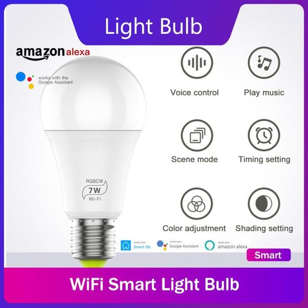 

smart home control wifi led light bulb e27 tuya lamp 220v rgbcw 7w alexa for