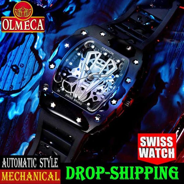 

wristwatches olmeca men's luxury brand fashion sport automatic mechanical dial style wrist watch waterproof casual luminous men, Slivery;brown