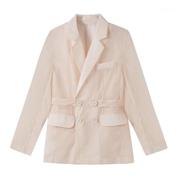 

women's suits & blazers perhaps u women transparent beige chiffon blazer sash seethrough c0154, White;black