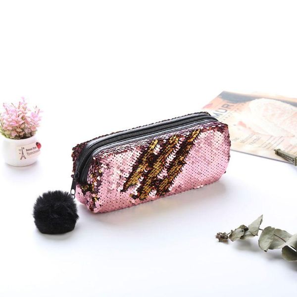 

reversible sequin hairball pencilcase for girls stationery cute student supplies r66c