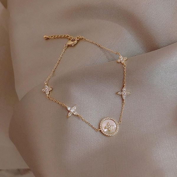 

lady clover zircon plum wrist chain adjustable golden charm bracelet simple female fashion hand accessories, Golden;silver