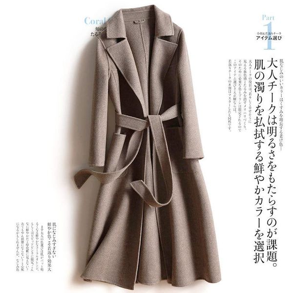 

women's wool & blends and winter overcoat middle long cashmere thin double faced tweed, Black