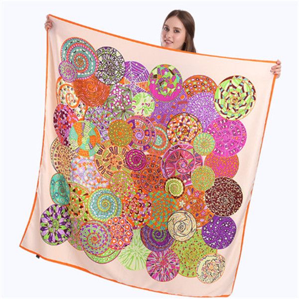 

european and american new fashion twill imitation silk scarf for women 130cm square scarf printed shawl scarf, Blue;gray