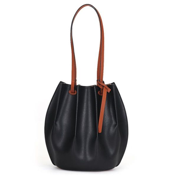 

duffel bags coated cowhide leather women large capacity composite bag 2021 patchwork bucket handbags pleated tote for ladies
