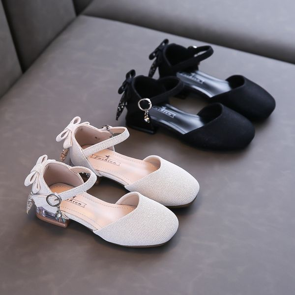 

2021 spring summer children' leather shoes shallow princess sandals solid color bling girls shoes, Black;grey