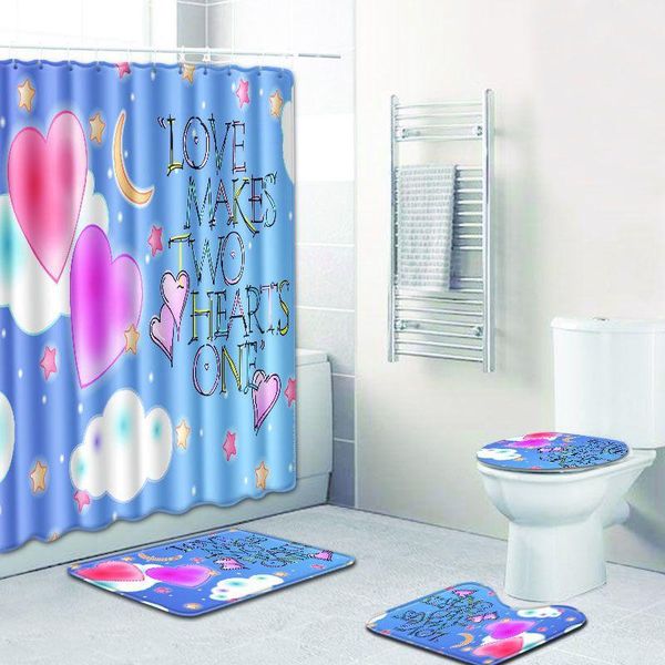 

shower curtains 4pcs/set love heart printed pattern curtainpedestal rug lid toilet cover mat with rectangle non-slip floor set