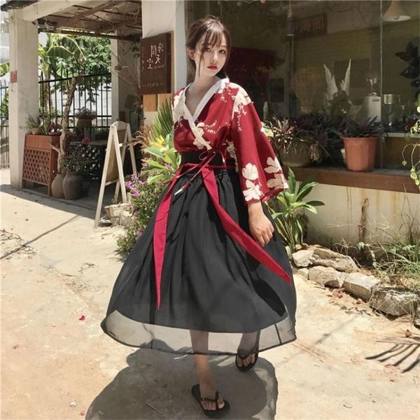 

ethnic clothing kimono floral japanese style kawaii girls yukata summer skirts outfits dress for women vintage party haori asian clothes, Red