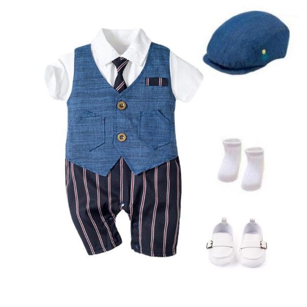 

jumpsuits summer baby romper suit born boys formal clothing cotton children hat jumpsuit shoes socks 4 pieces outfit blue costume