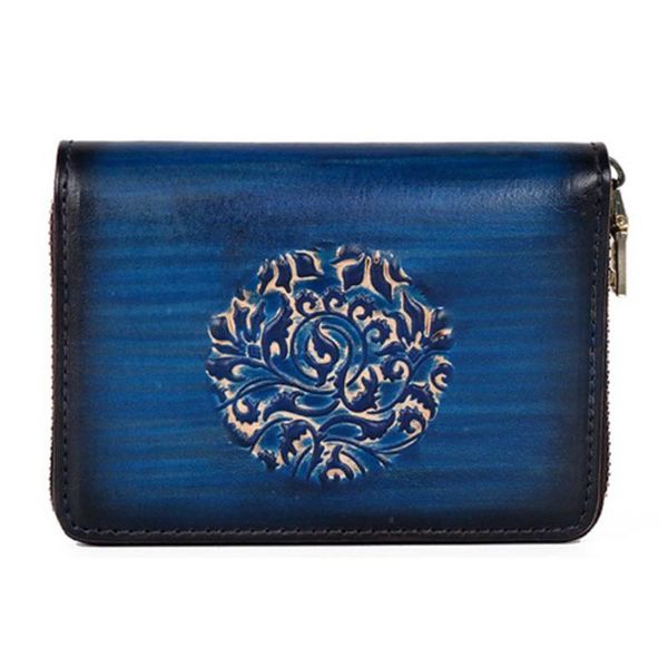 

card holders brand women genuine leather rfid zipper holder organizer embossed flower business cardholder case travel wallets, Brown;gray