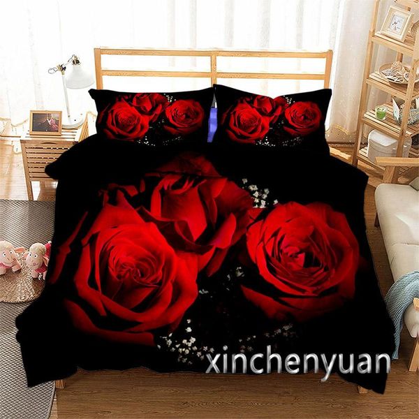 

bedding sets red rose 3d printed duvet cover set twin full  king size bed linens bedclothes for young k65