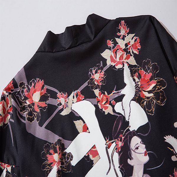 

new aelfric 2021 eden summer japanese jacket hip hop charming geisha killer streetwear front open coat harajuku loose kimono aetq, Black;brown