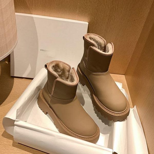 

boots 2021 women's snow warm and anti slip in winter leather mid top, Black