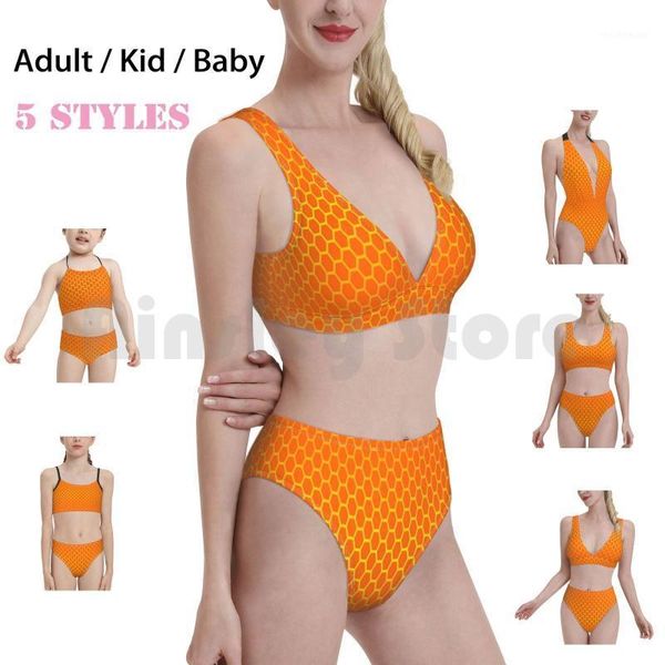 

women's swimwear honeycomb swimsuit bikini padded high waist honey bees bee hive abstract wallpaper gold color circle shapes, White;black