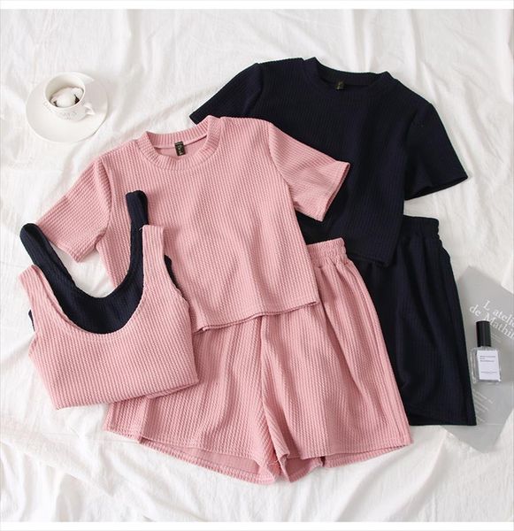 

summer two piece sets womens tracksuits fashion crop t shirt tank shorts outfit pink korean sportsuit, Gray