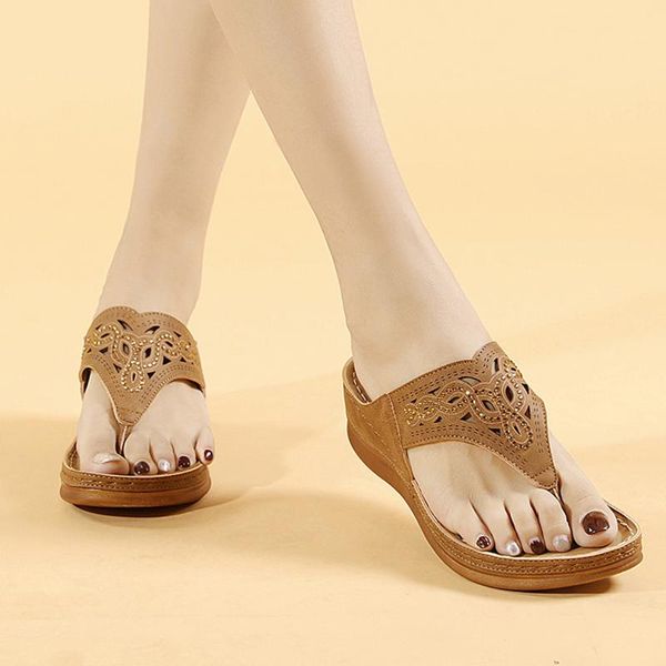 

slippers womens summers vintage floral hollow out slip on flat wedge flip flops casual female platform retro, Black