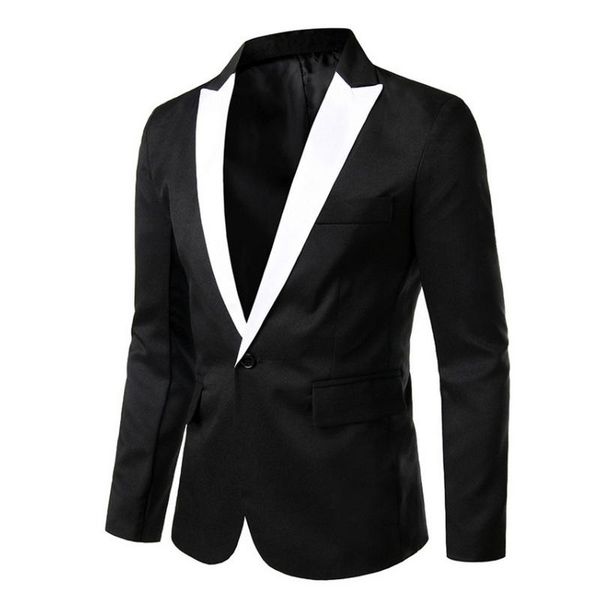 

men's suits & blazers casual blazer solid black white stitching slim long-sleeved jacket dinner dress male business cat spring autumn s, White;black