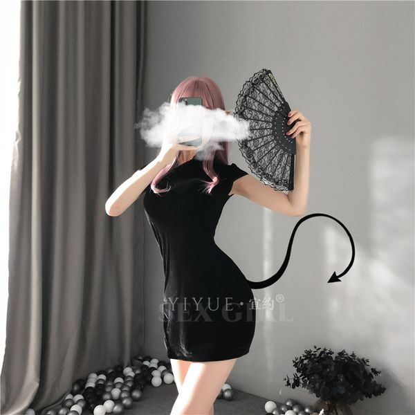 

costumes women dress cheongsam chinese style skinny mini dress streetwear vintage harajuku summer women clothing slim, Black