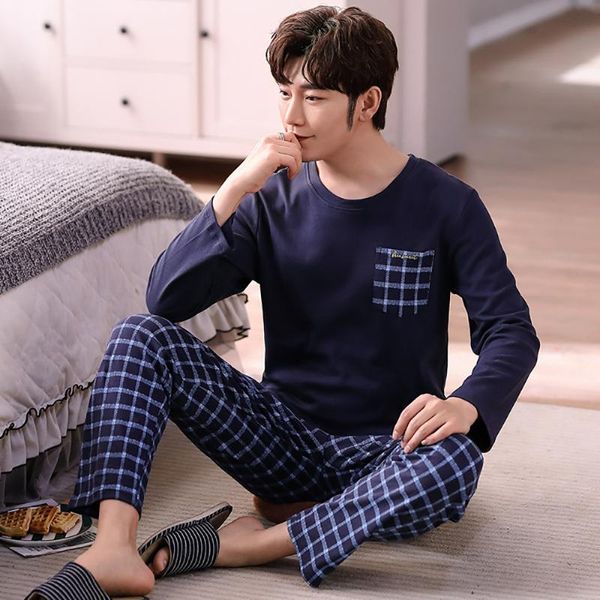 

men's sleepwear cotton thin pajama fashion plaid pijama sets spring autumn casual long sleeve soft comfortable pajamas for men, Black;brown