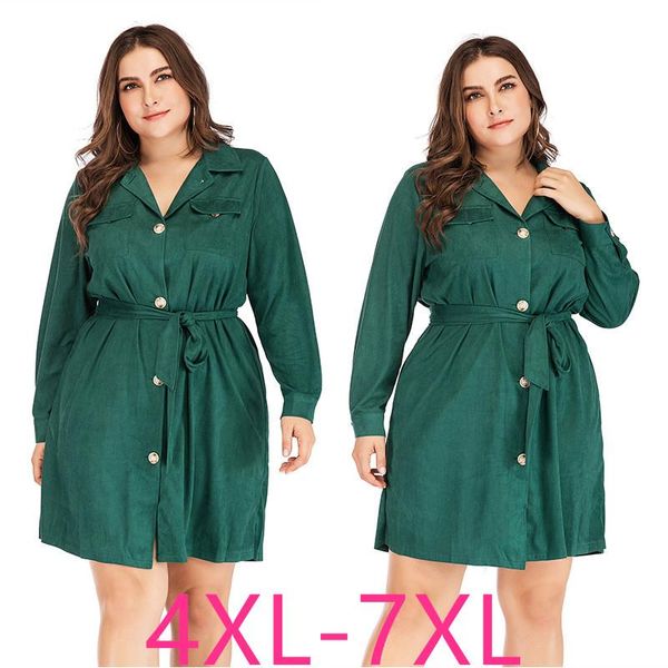 

casual dresses ladies autumn winter plus size dress for women large loose long sleeves v neck short green 4xl 5xl 6xl 7xl, Black;gray