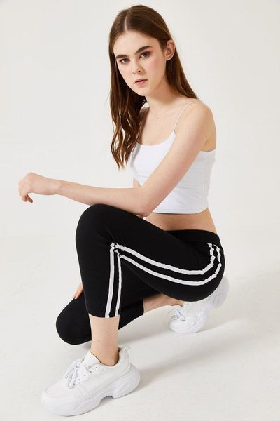 

women's leggings black side stripe high waist sti-1009