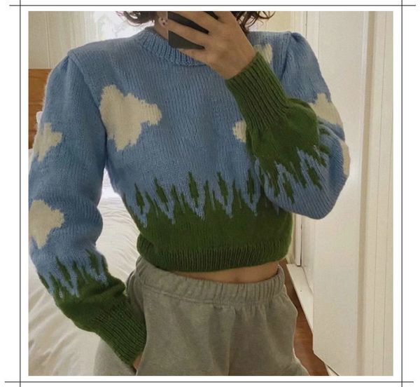 

women's sweaters overrated pullovers for women printing cloud sweater mesh long sleeve autumn ladies street clothes zi6q, White;black