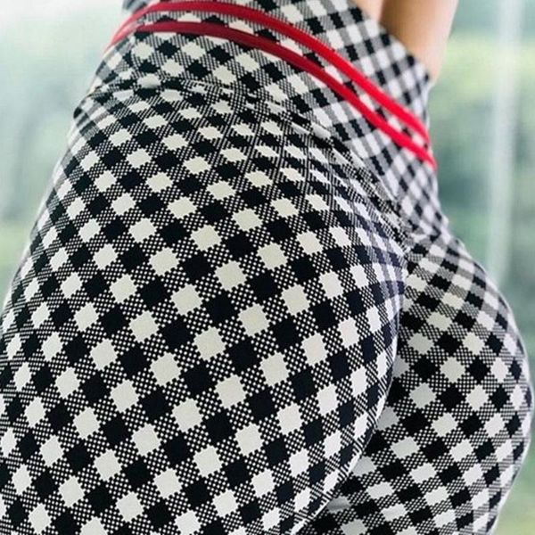 

women's leggings products fitness black and white plaid print high waist workout 2021 autumn women casual pants trousers