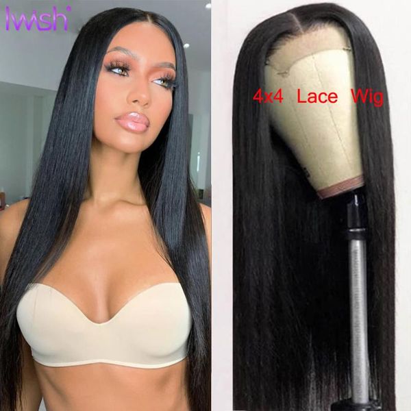 

lace wigs iwish 30 inch human hair 4x4 closure with baby malaysian remy wig for black women pre-plucked 150%, Black;brown