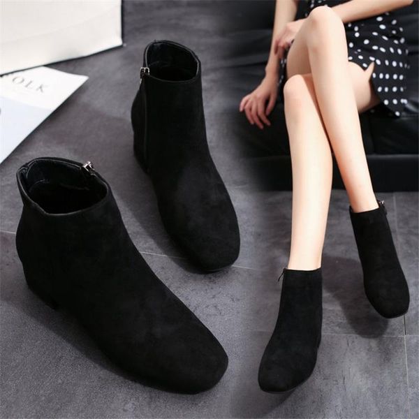 

boots 2021 autumn mid-heel thick heel simple korean suede women's short wild tashion, Black