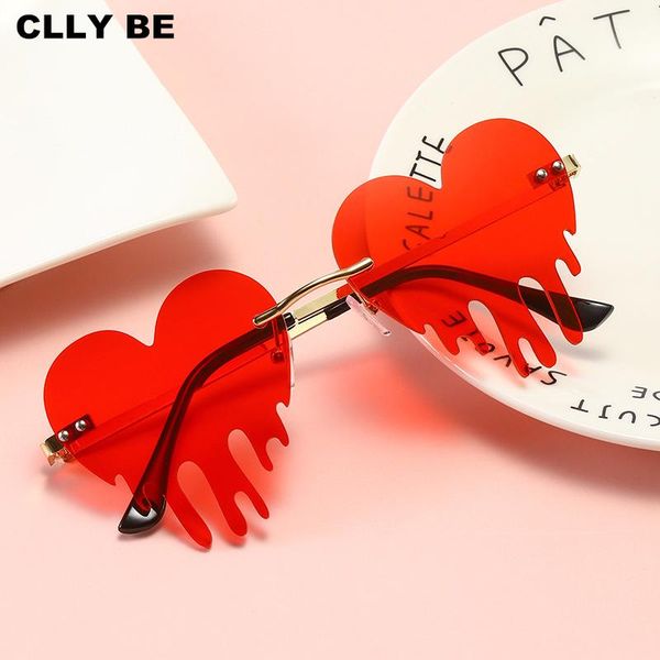 

sunglasses frameless heart tears shaped for women 2021 rimless ocean lens sun glasses dance eyewears shades, White;black