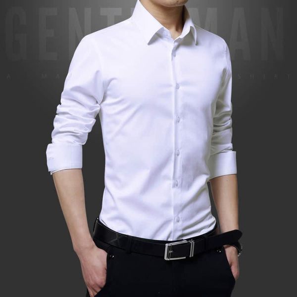 

men's dress shirts 2021 shirt mercerized cotton business non iron solid color wedding bridegroom's man long sleeve, White;black