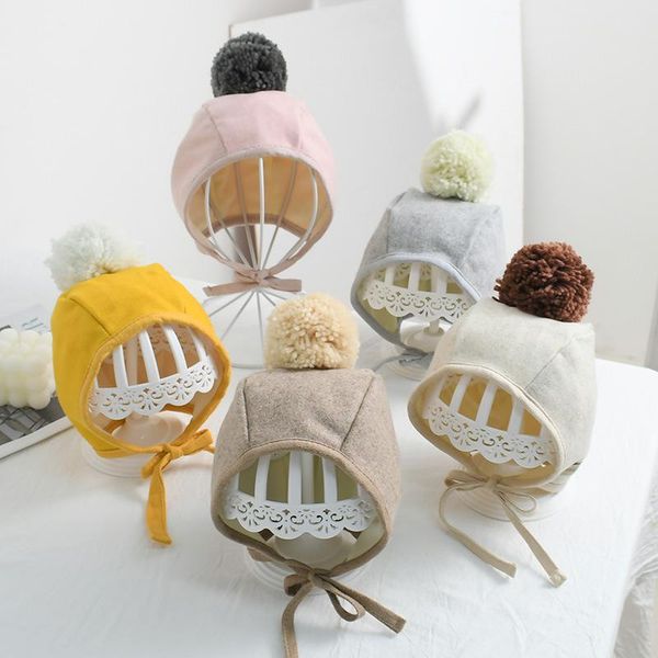

caps & hats cute big pompom ear protection baby hat soft solid color born toddler beanies cap autumn winter warm infant girl boy bonnet, Yellow