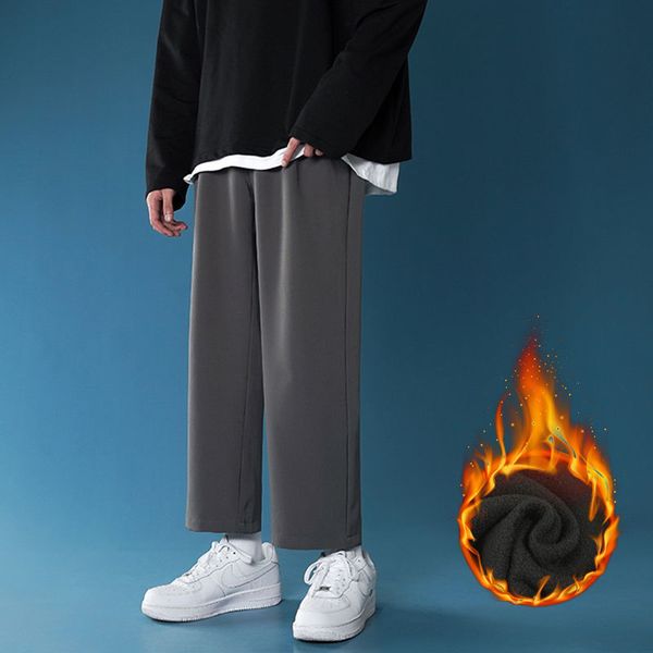 

2021 new male youth fashion social elastic waist thicken casual cashmere loose business formal suits s-4xl pants niqs, Black