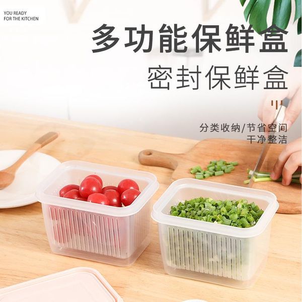 

new double-layer drain green onion storage box refrigerator storage box household kitchen vegetable and fruit drain basket