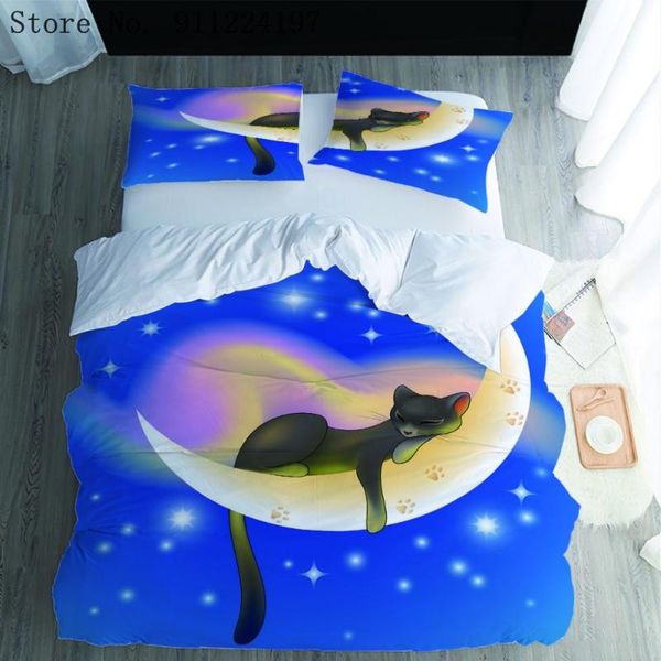 

bedding sets moon cat comforter set child duvet cover bedclothes blue colour bed linen single double  king size quilt