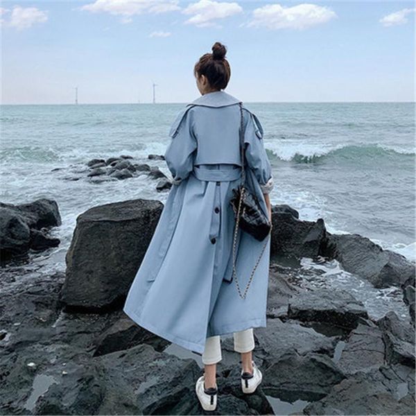 

women's trench coats 2021 fashion long coat women british style spring autumn korean loose sleeve windbreaker overcoats b165, Tan;black