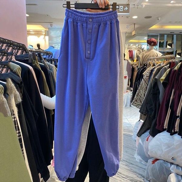 

autumn winter candy color womens pant casual loose straight trousers sweatpants female elastic waist sports kz905, Black;white