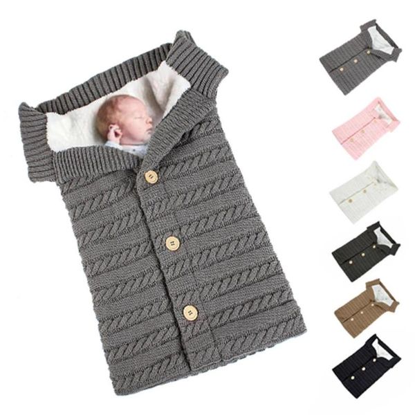 

cute knit sleeping bags acrylic fibres imitation lamb velvet winter warm newborn baby swaddle wrap durable envelope